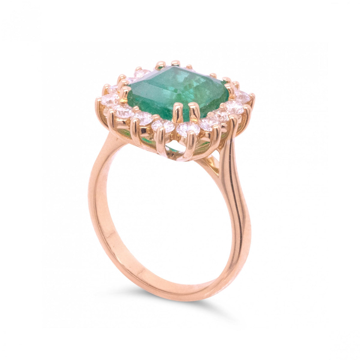 18ct Yellow Gold 3.26ct Emerald & 0.8ct Diamond Cluster Ring Size L 5.8g