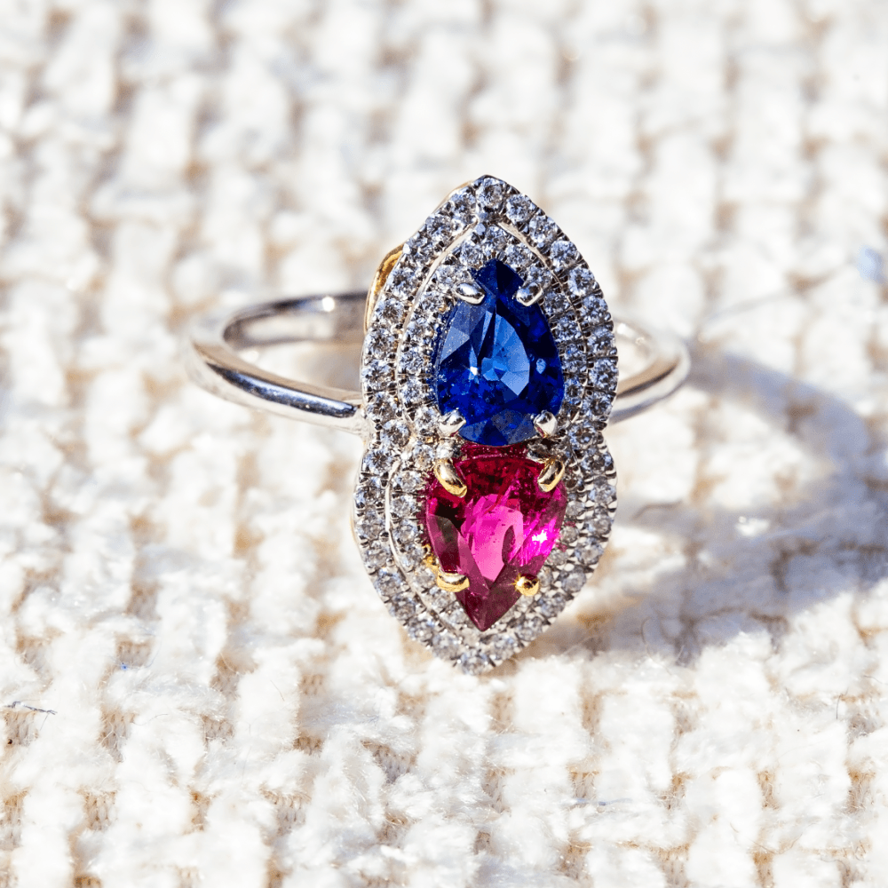 18ct White Gold 1.05ct Ruby, 1.25ct Sapphire & Diamond Ring