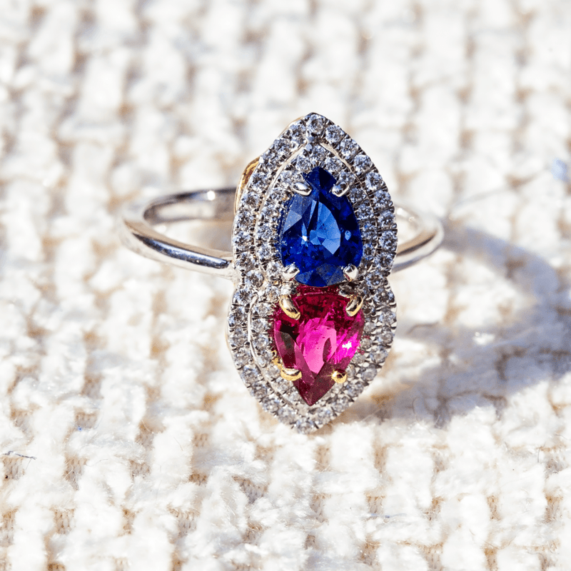 18ct White Gold 1.05ct Ruby, 1.25ct Sapphire & Diamond Ring