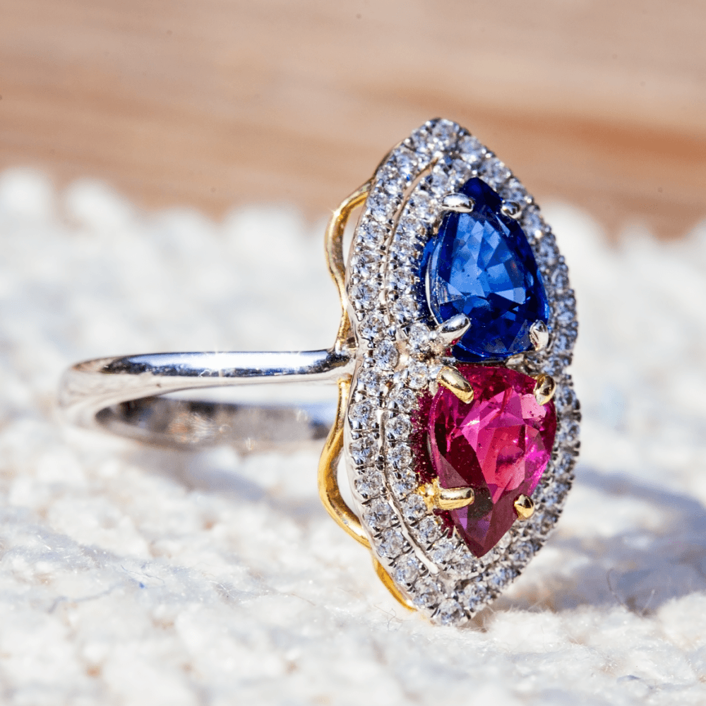 18ct White Gold 1.05ct Ruby, 1.25ct Sapphire & Diamond Ring