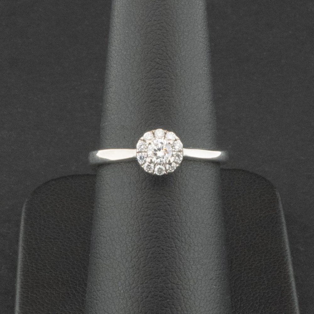 9ct White Gold Approx. 0.25ct Diamond Halo Ring Size M 1/2 2.1g
