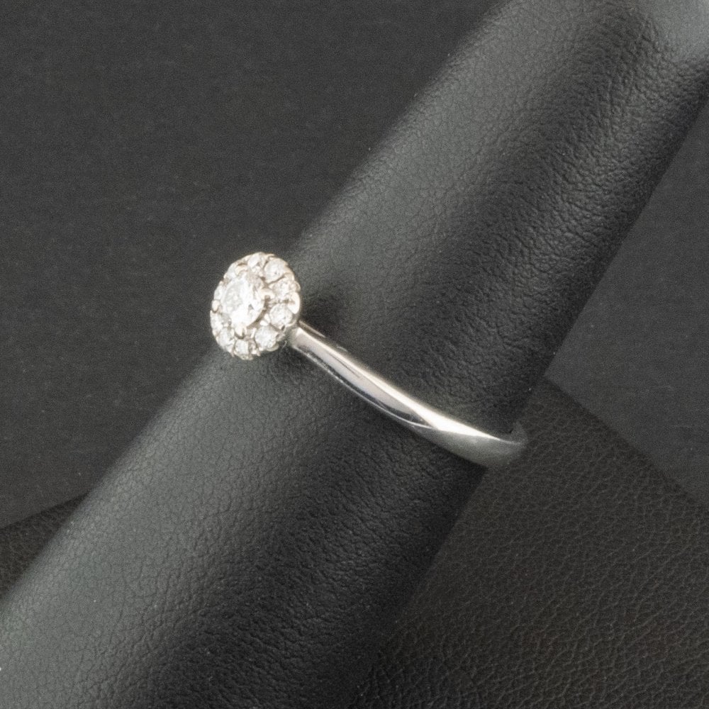 9ct White Gold Approx. 0.25ct Diamond Halo Ring Size M 1/2 2.1g
