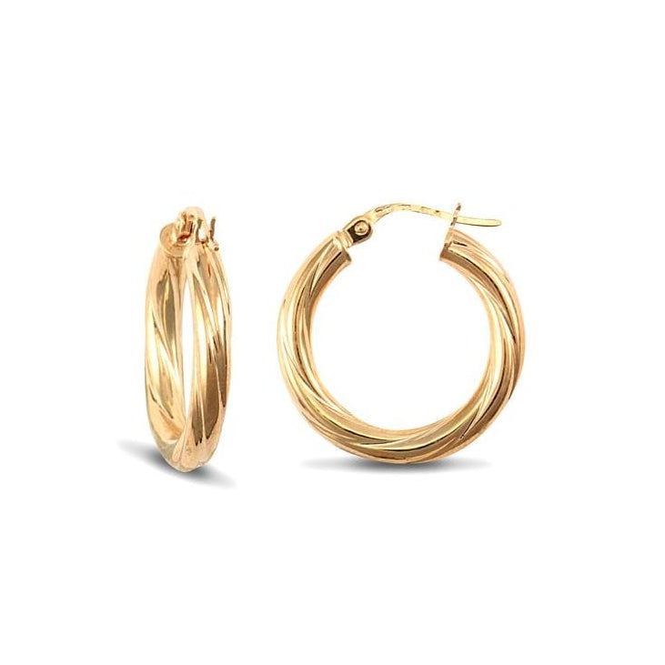 9ct Yellow Gold 21mm Twist Hoop Earrings