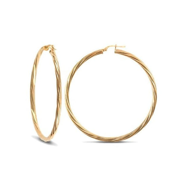 9ct Yellow Gold 55mm Twist Hoop Earrings