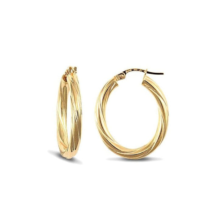 9ct Yellow Gold Oval Twist Hoop Earrings