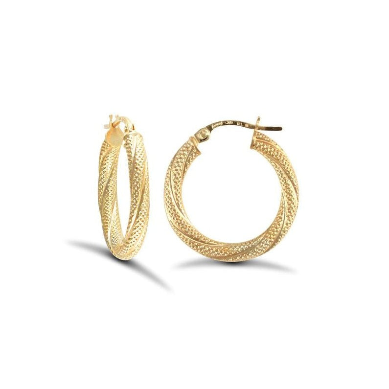 9ct Yellow Gold 20mm Frosted Hoop Earrings