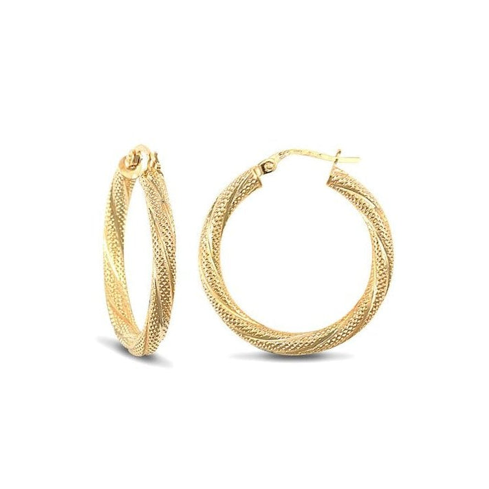 9ct Yellow Gold 25mm Frosted Hoop Earrings