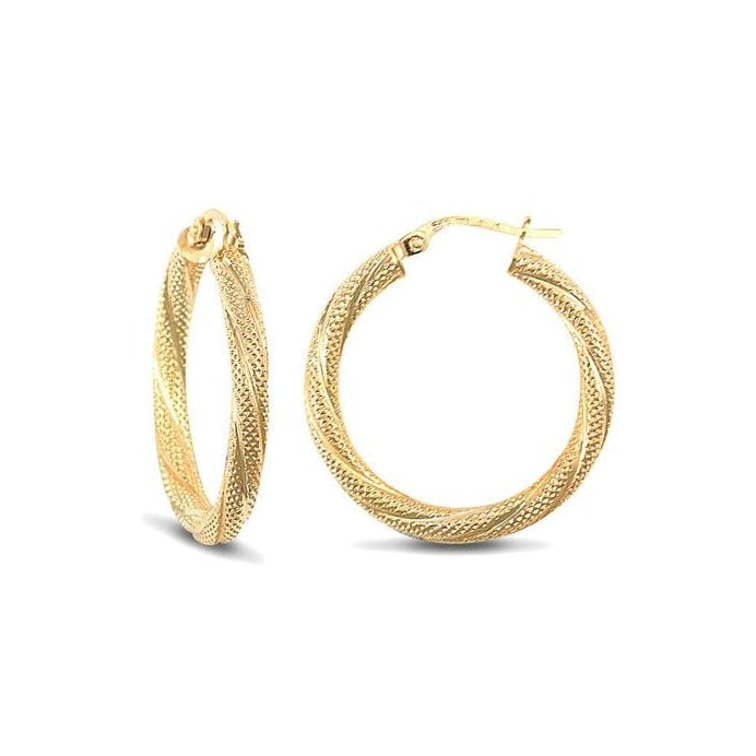 9ct Yellow Gold 35mm Frosted Hoop Earrings