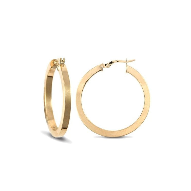 9ct Yellow Gold 30mm Squared Hoop Earrings
