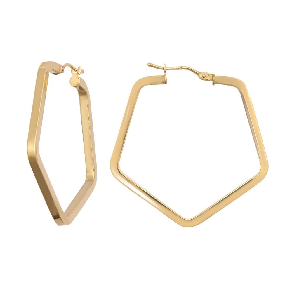 9ct Yellow Gold Pentagon Hoop Earrings