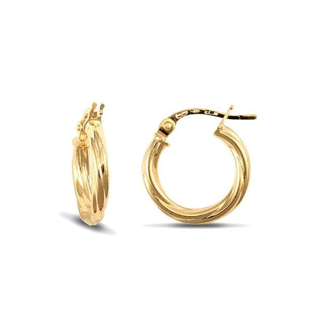 9ct Yellow Gold 13mm Twist Hoop Earrings