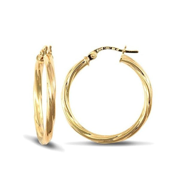 9ct Yellow Gold 25mm Twist Hoop Earrings
