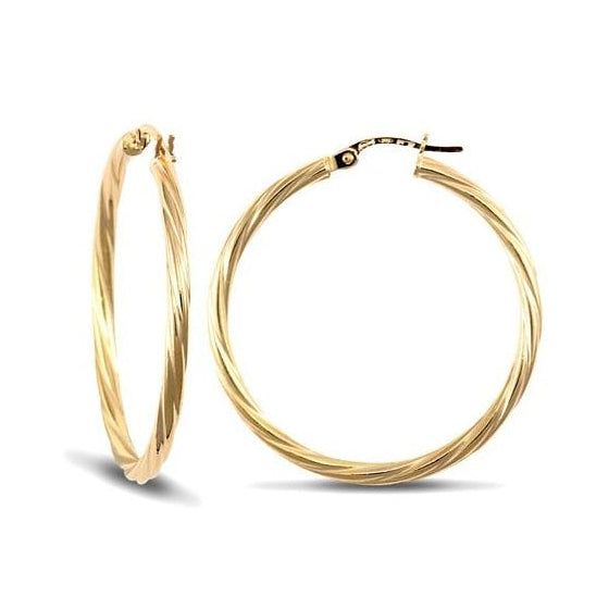 9ct Yellow Gold 34mm Twist Hoop Earrings