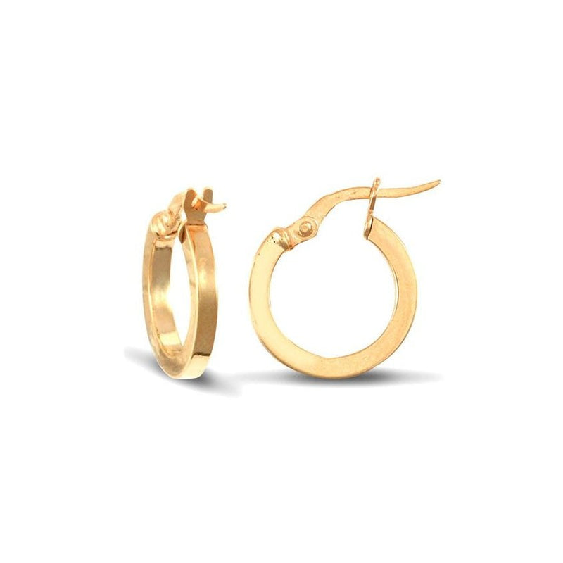 9ct Yellow Gold 14mm Squared Hoop Earrings