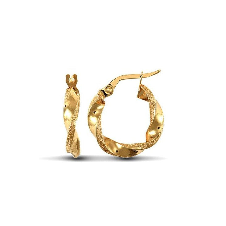 9ct Yellow Gold 17mm Frosted Hoop Earrings