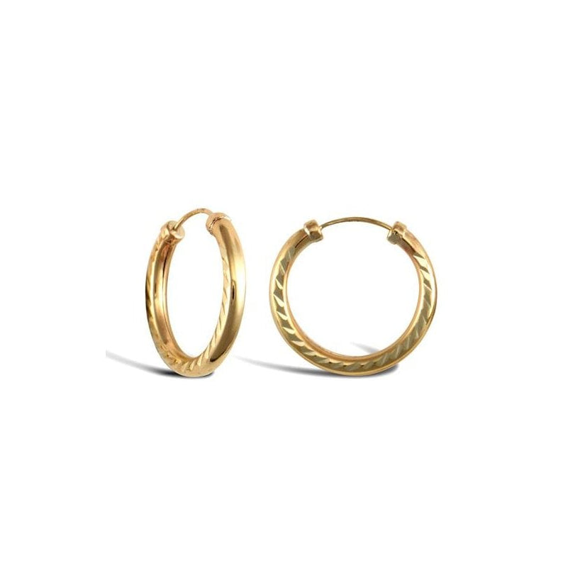 9ct Yellow Gold 18mm Diamond Cut Sleeper Hoop Earrings