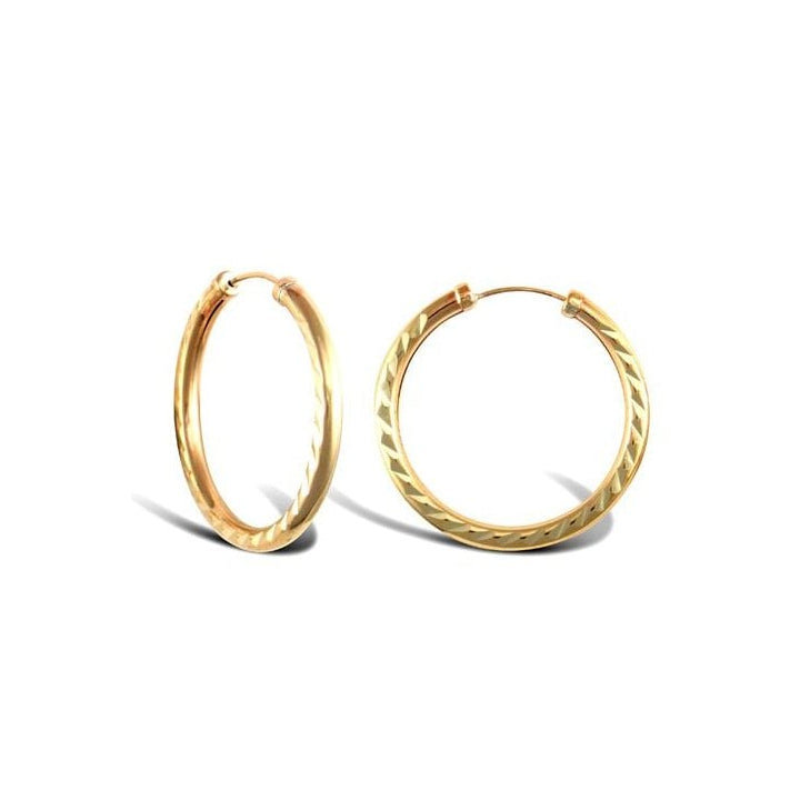 9ct Yellow Gold 25mm Diamond Cut Sleeper Hoop Earrings