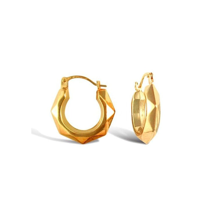 9ct Yellow Gold 17mm Faceted Hoop Earrings