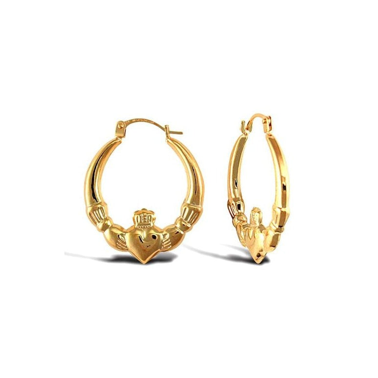9ct Yellow Gold 24mm Claddagh Hoop Earrings