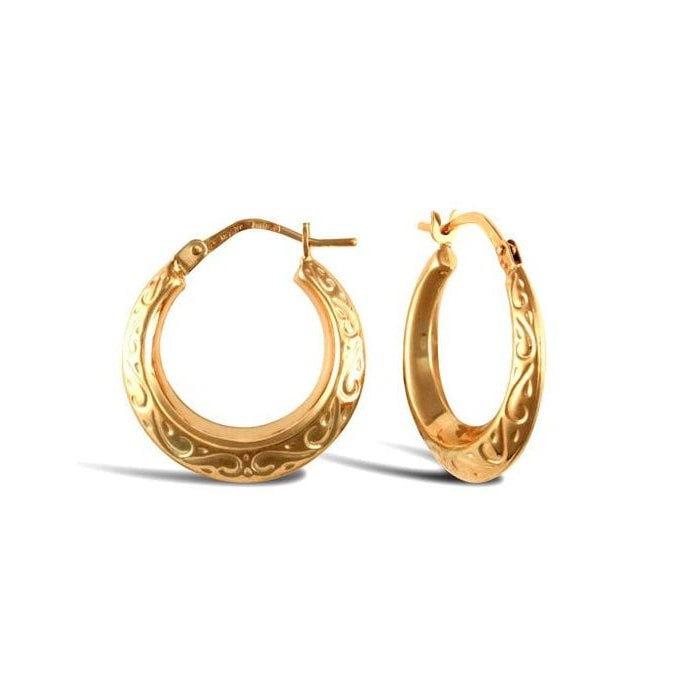 9ct Yellow Gold 18mm Patterned Hoop Earrings