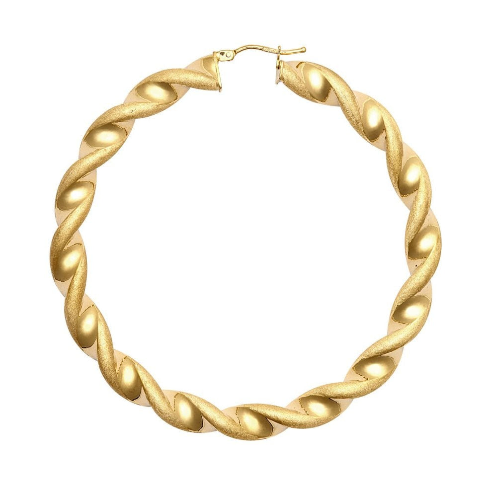 9ct Yellow Gold 60mm Frosted Twist Hoop Earrings