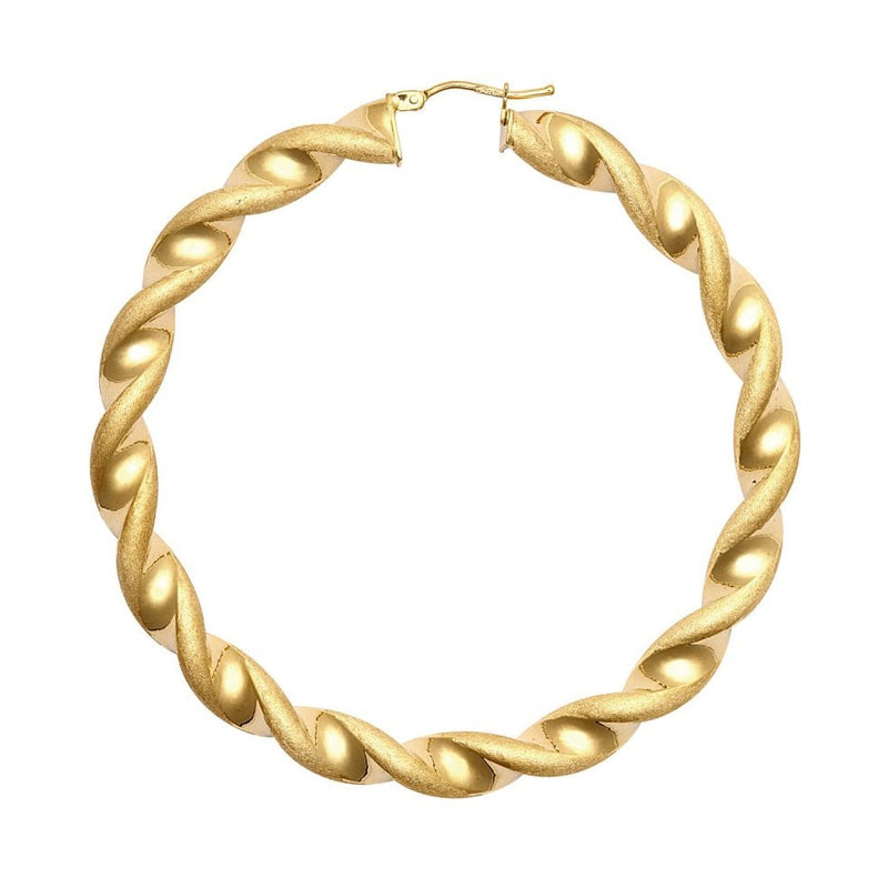 9ct Yellow Gold 60mm Frosted Twist Hoop Earrings
