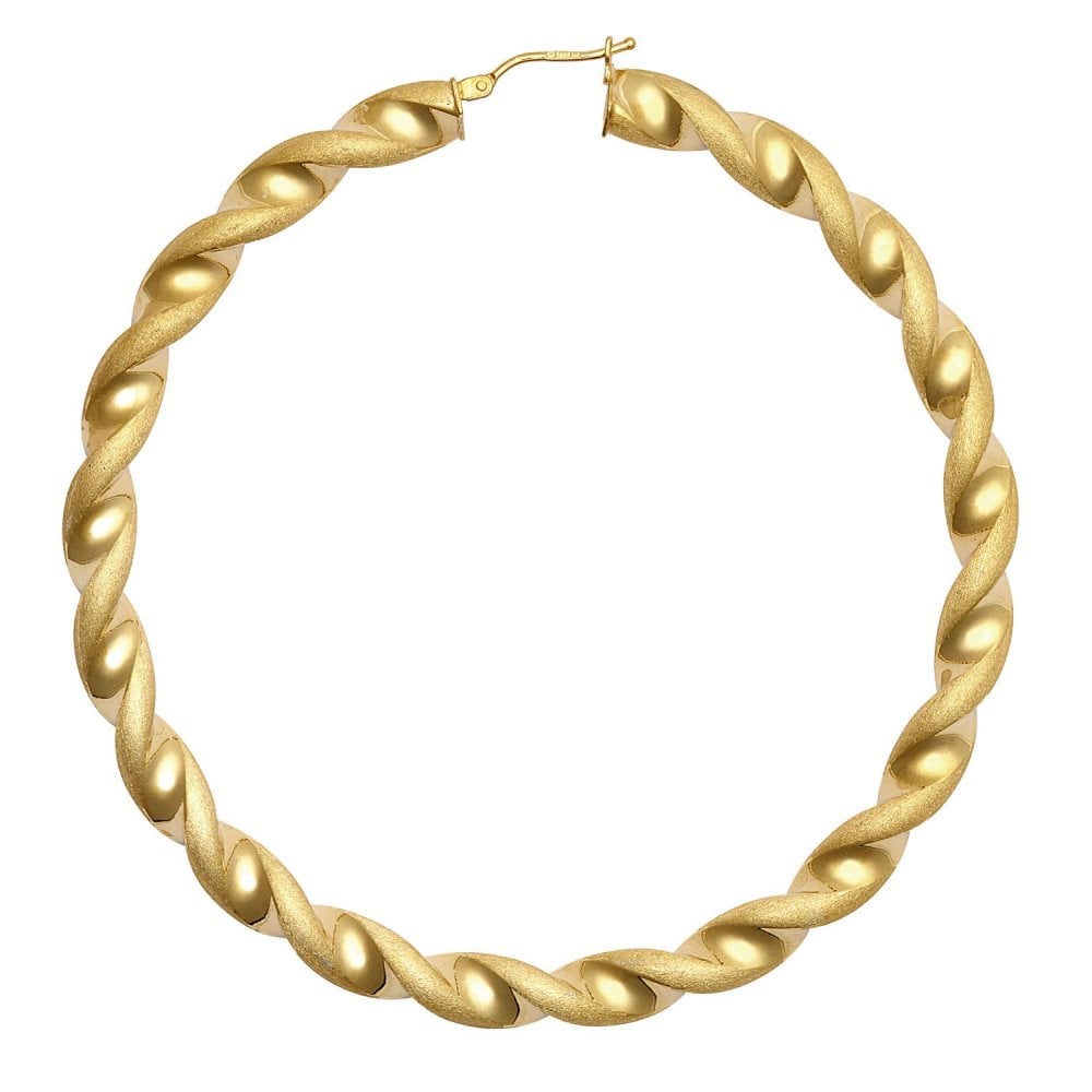 9ct Yellow Gold 70mm Frosted Twist Hoop Earrings