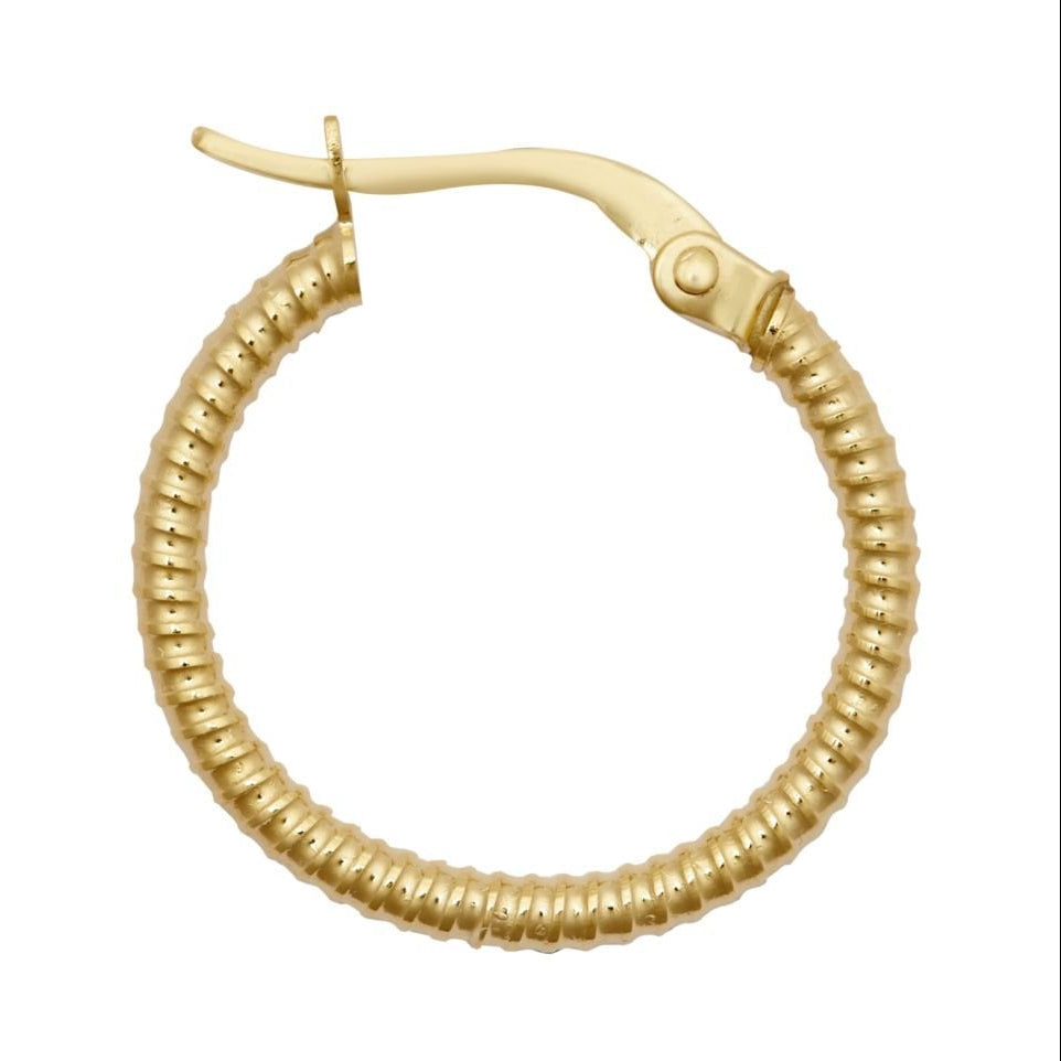 9ct Yellow Gold 14mm Ribbed Hoop Earrings