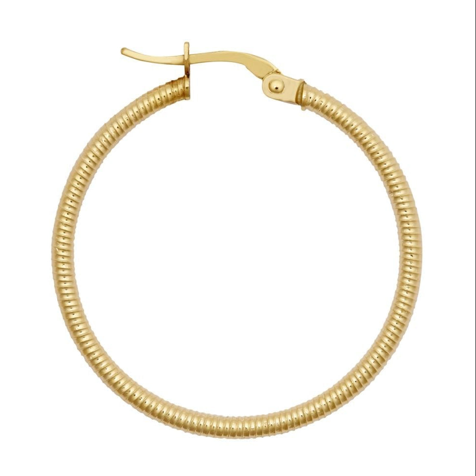 9ct Yellow Gold 28mm Ribbed Hoop Earrings