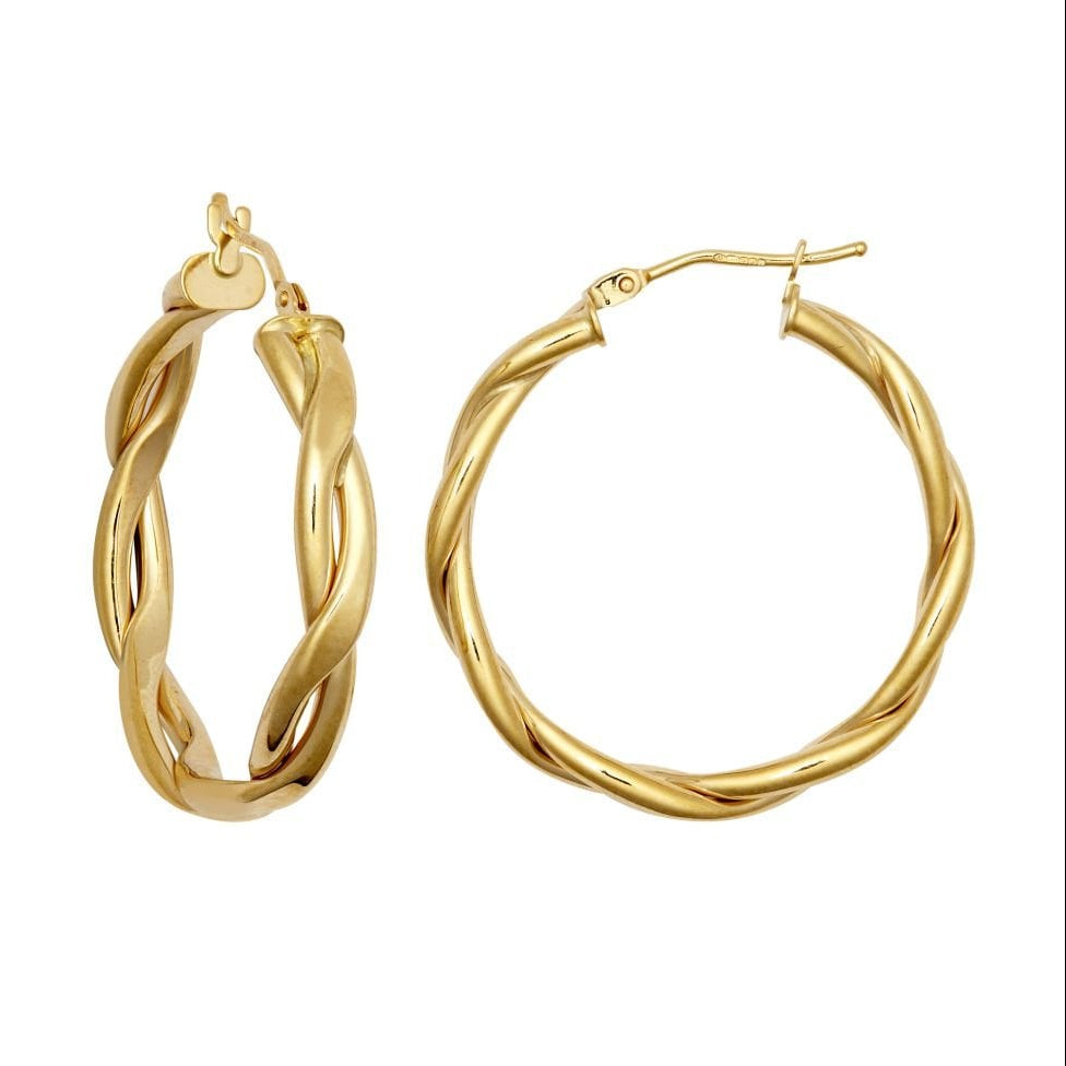 9ct Yellow Gold 30mm Double Twist Hoop Earrings