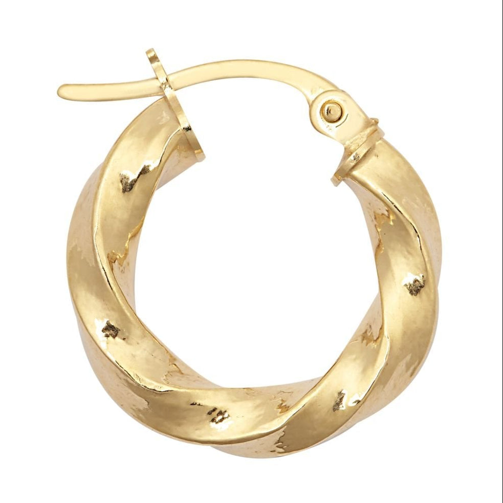 9ct Yellow Gold 16mm Square Twist Hoop Earrings