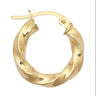 9ct Yellow Gold 16mm Square Twist Hoop Earrings