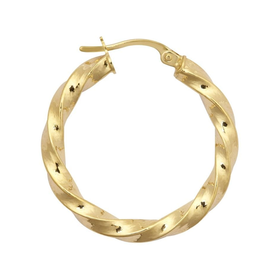 9ct Yellow Gold 26mm Square Twist Hoop Earrings