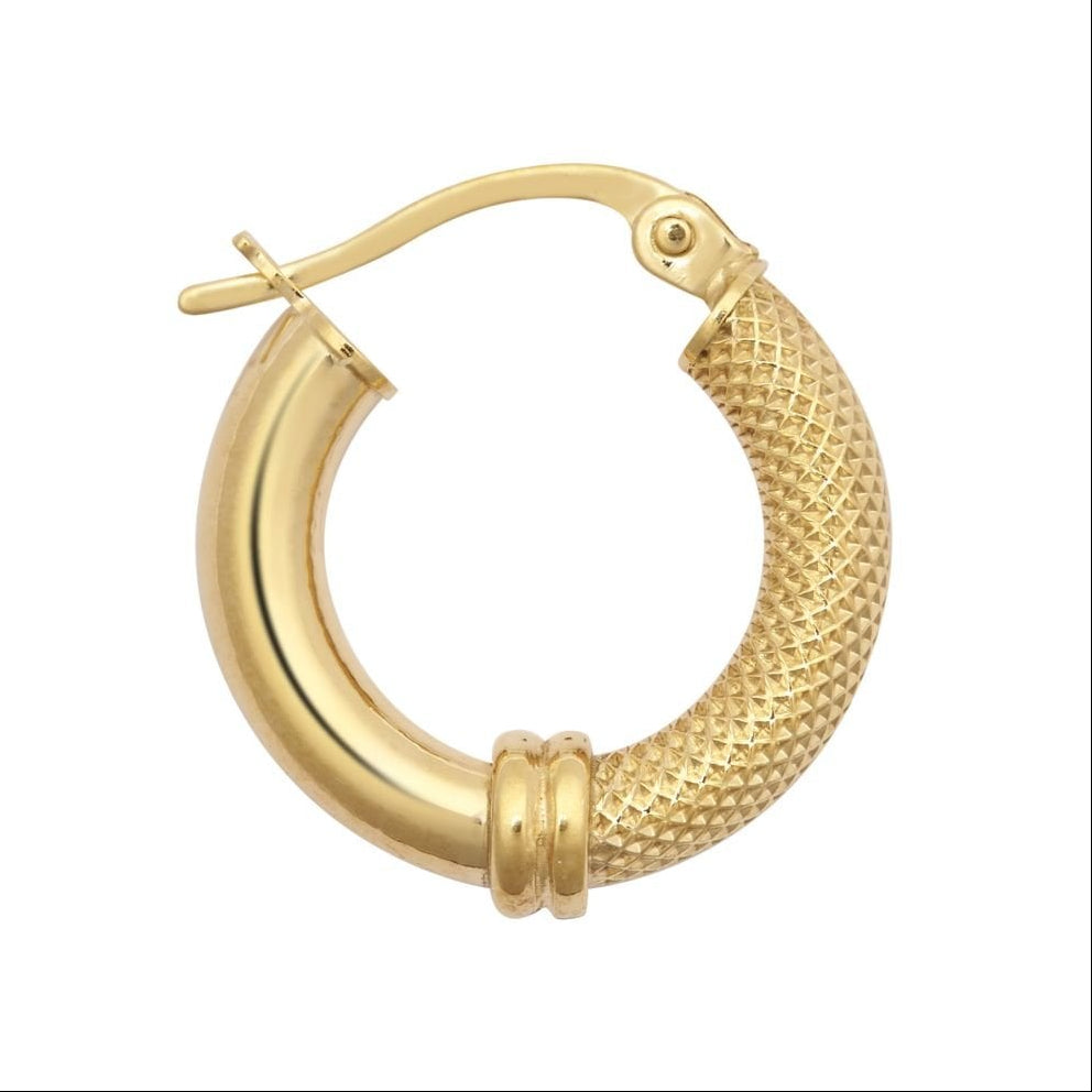 9ct Yellow Gold 16mm Half Mesh Hoop Earrings