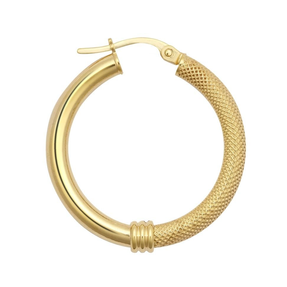 9ct Yellow Gold 26mm Half Mesh Hoop Earrings