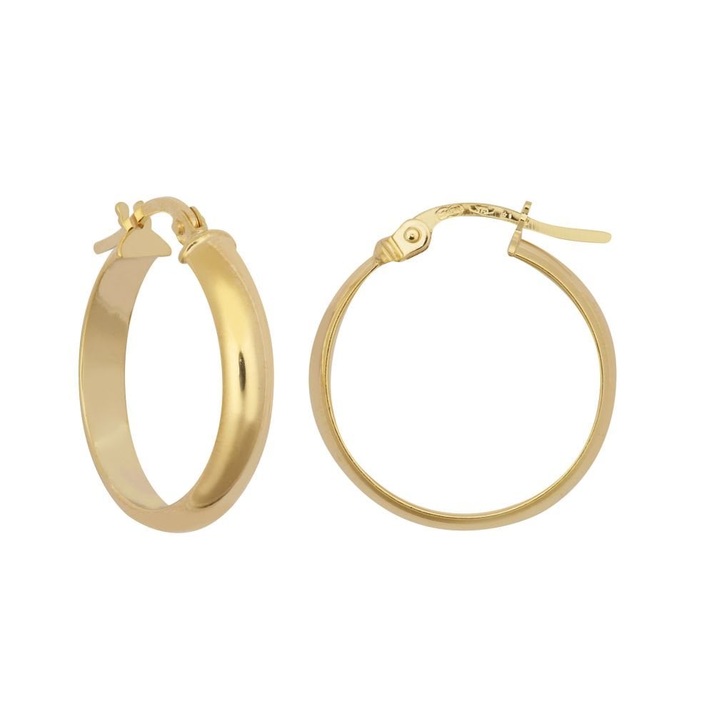 9ct Yellow Gold 21mm D Shape Hoop Earrings