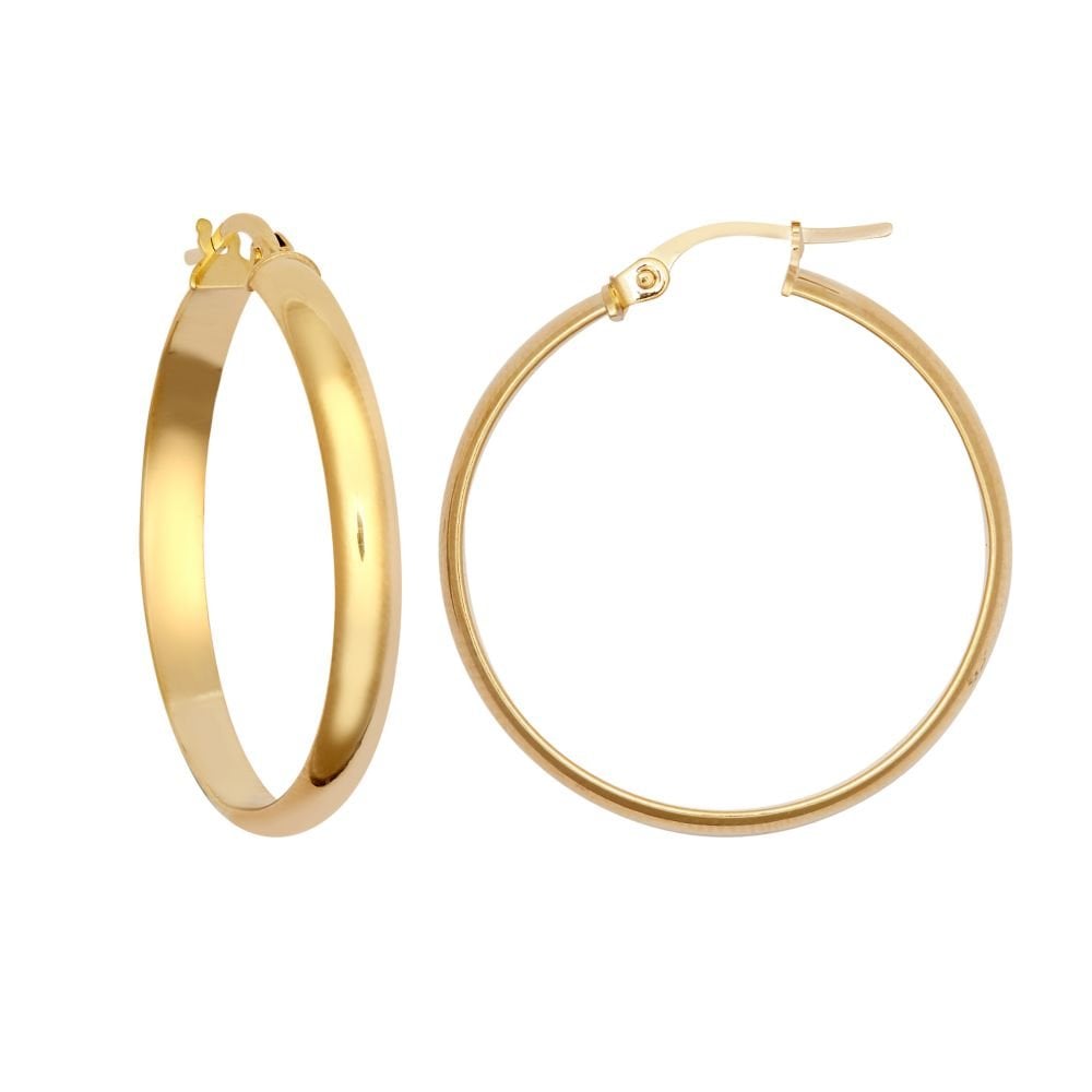 9ct Yellow Gold 28mm D Shape Hoop Earrings