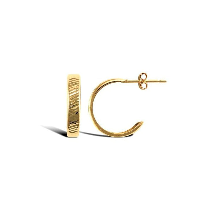 9ct Yellow Gold 14mm Half Hoop Stud Earrings