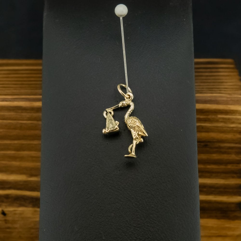 9ct Yellow Gold Stork Charm 1.8g