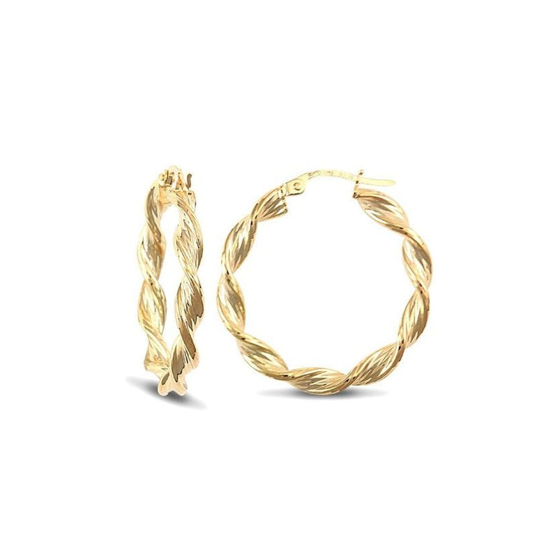 9ct Yellow Gold 27mm Barked Twist Earrings