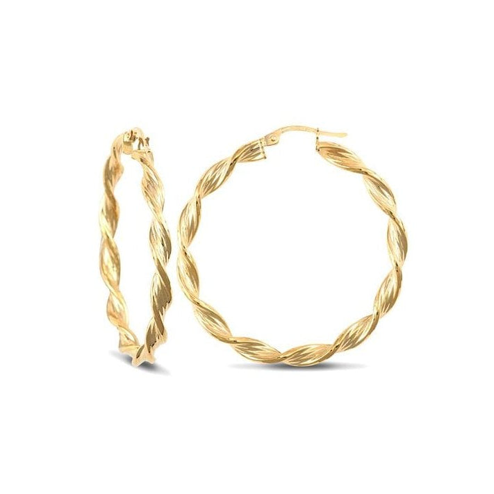 9ct Yellow Gold 37mm Barked Twist Earrings