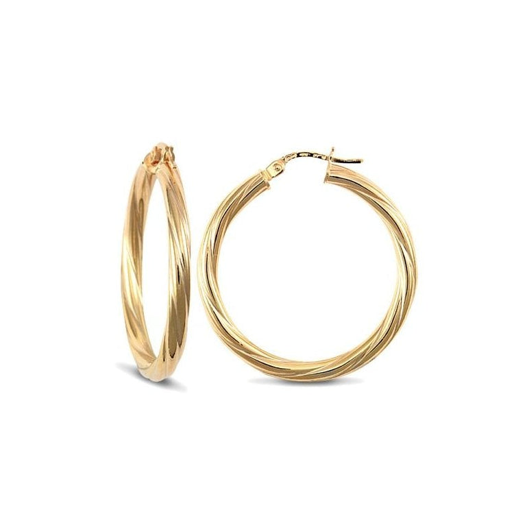 9ct Yellow Gold 30mm Twist Hoop Earrings