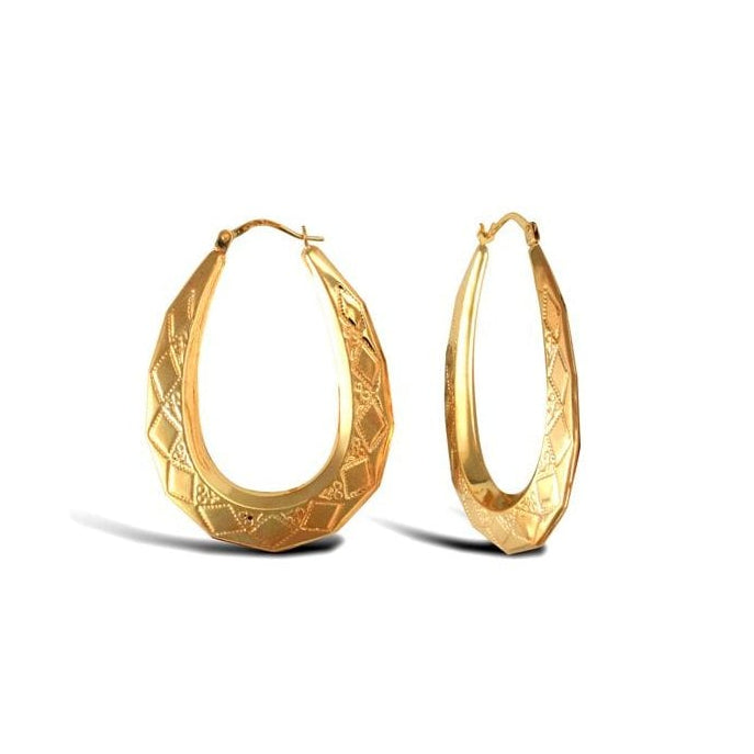 9ct Yellow Gold Oval Diamond Cut Earrings