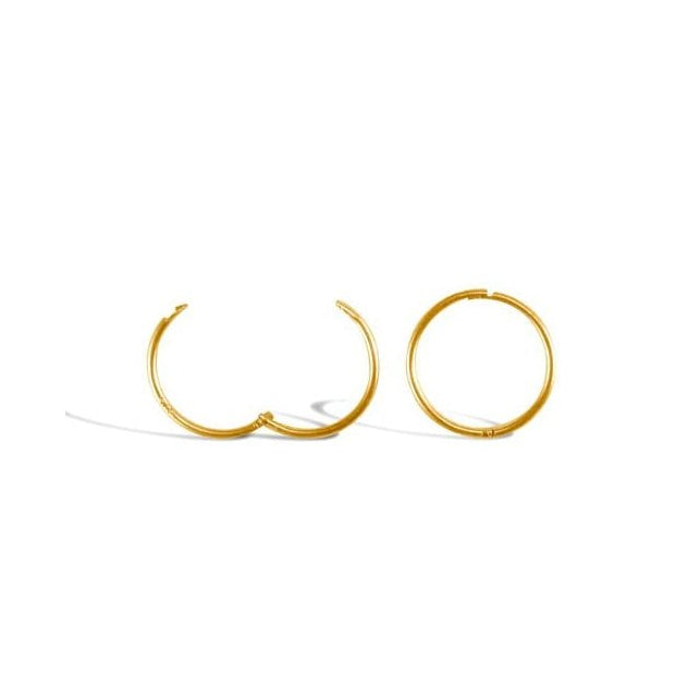 9ct Yellow Gold 12mm Plain Hinged Sleeper Hoops