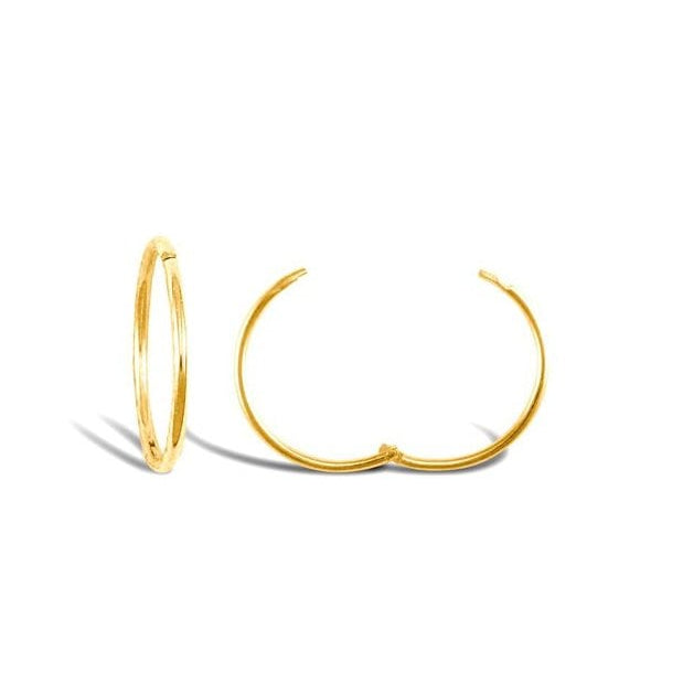 9ct Yellow Gold 14mm Plain Hinged Sleeper Hoops