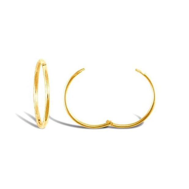 9ct Yellow Gold 16mm Plain Hinged Sleeper Hoops