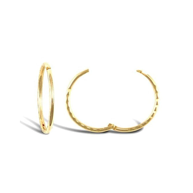 9ct Yellow Gold 12mm Diamond Cut Hinged Sleeper Hoops