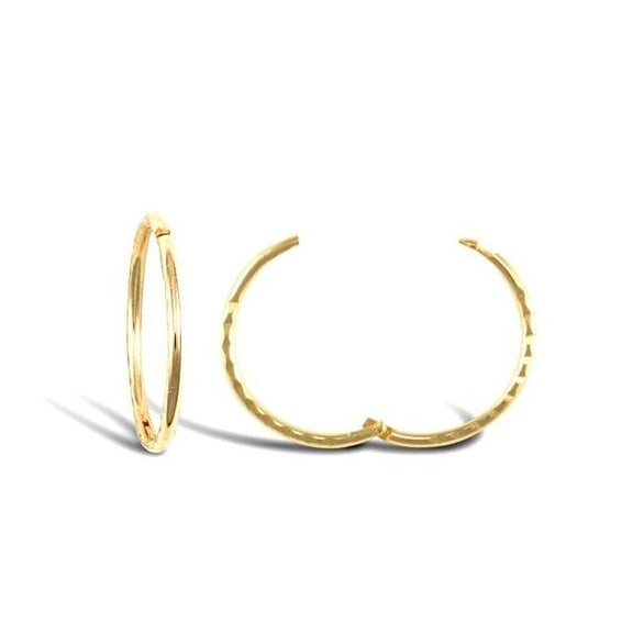 9ct Yellow Gold 14mm Diamond Cut Hinged Sleeper Hoops