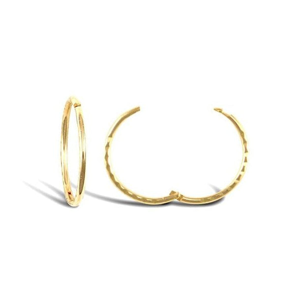 9ct Yellow Gold 16mm Diamond Cut Hinged Sleeper Hoops