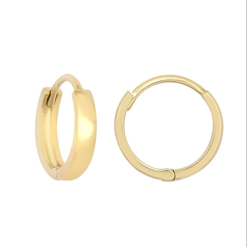 9ct Yellow Gold Plain 10mm Huggie Hoop Earrings